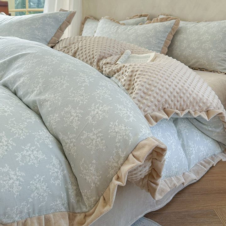 Cotton bedding set, double layer, with fleece inner side