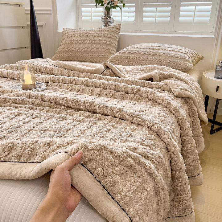 Milk fiber fleece throw blanket with ear pattern, various sizes