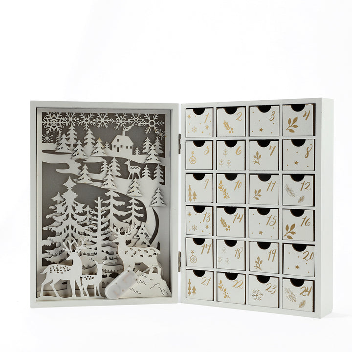 Wood Advent Calendar with LED Lighting and Reindeer Motif