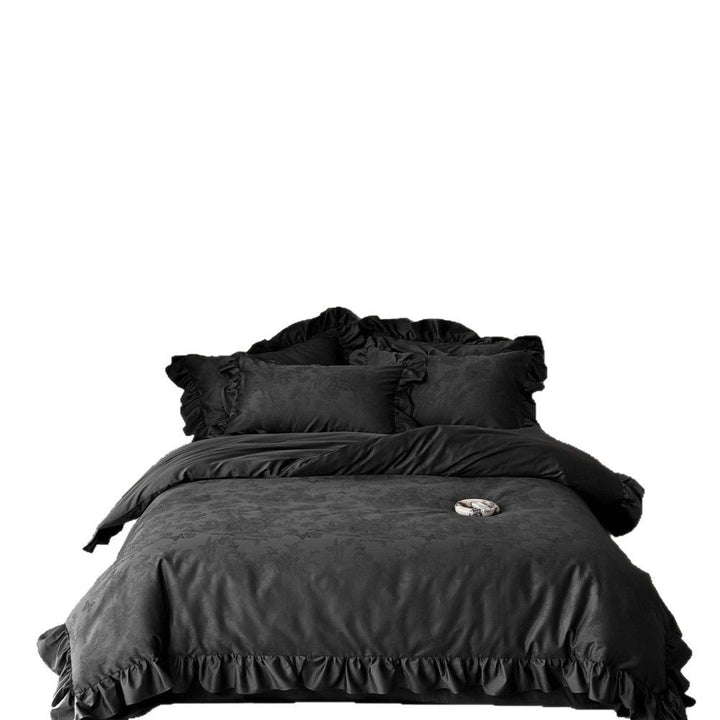 French cotton bedding set with lace, long-staple cotton