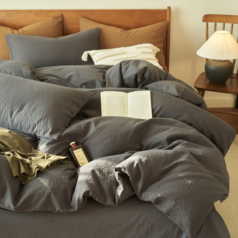 Cotton bedding set, textured pattern, washed