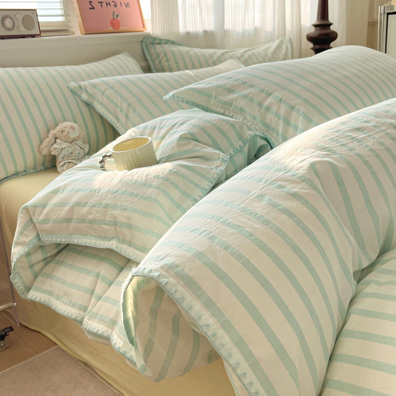 Bedding set made from washable cotton, striped