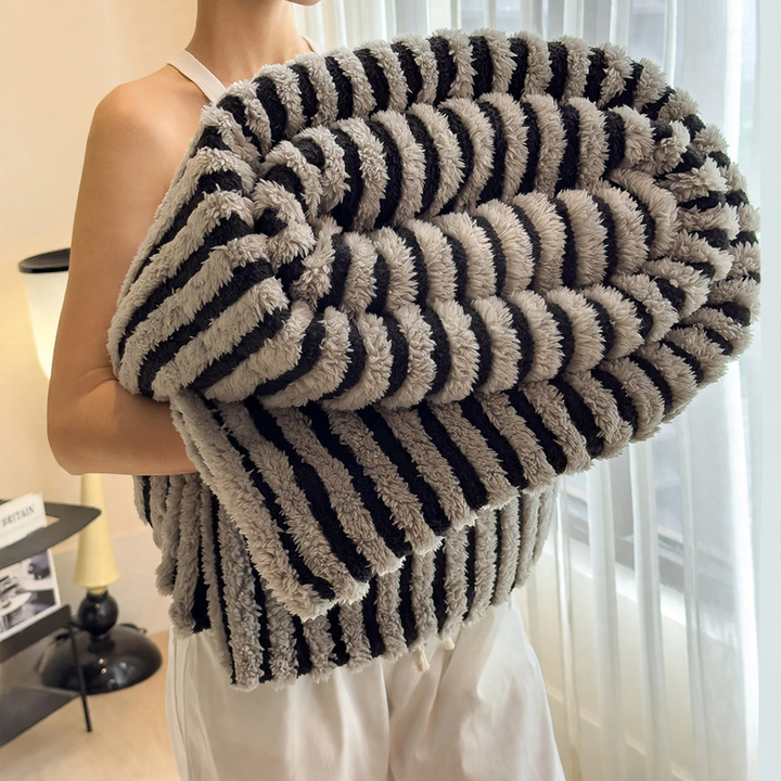Modern milk fiber fleece throw blanket, striped, various sizes