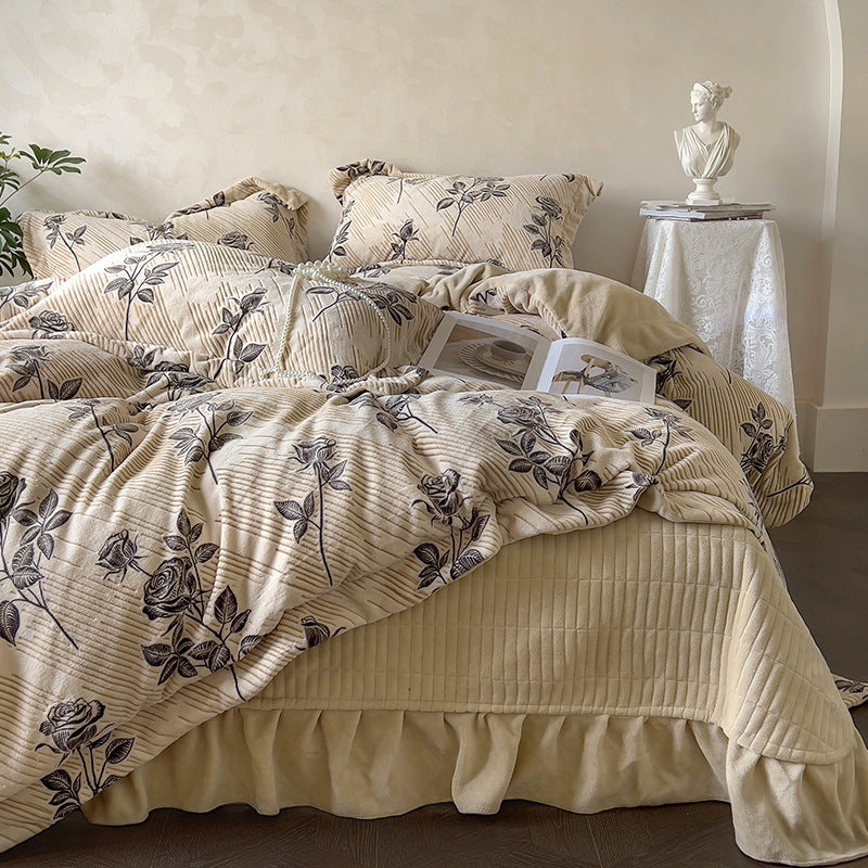 Bedding set made of milk fiber fleece with French embroidery