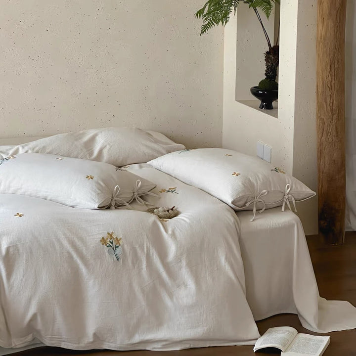 Bedding set, linen-cotton mix, embroidered