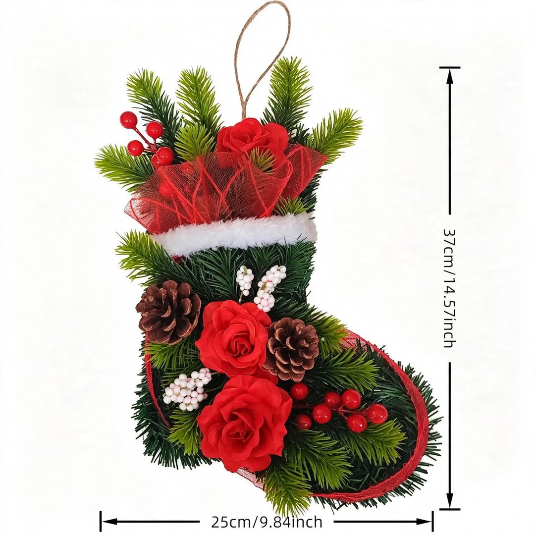 Christmas door wreath in boot shape