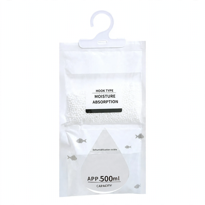Hanging dehumidifier bag for closets and living spaces
