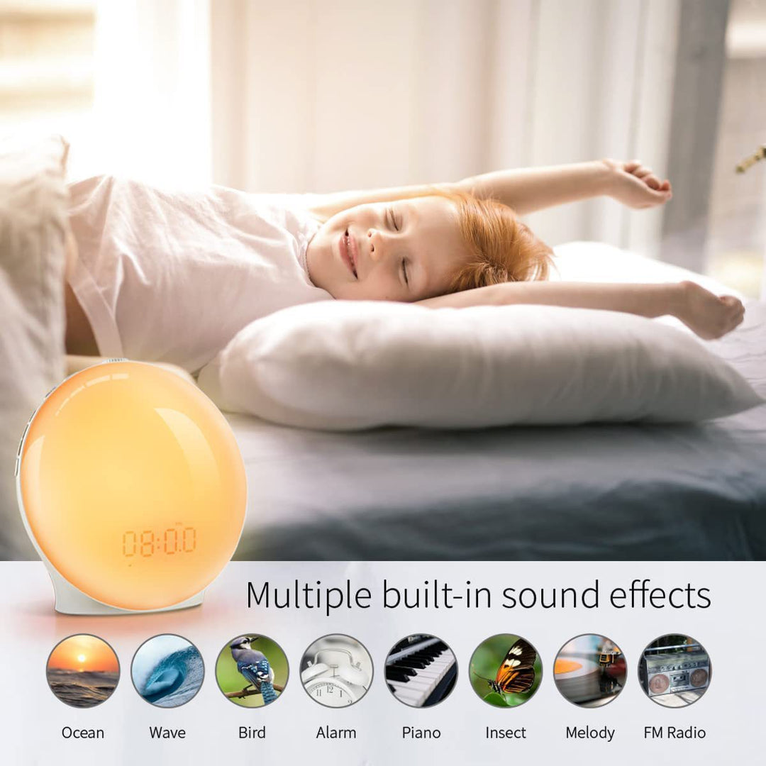 Sunrise alarm clock with light therapy and FM radio