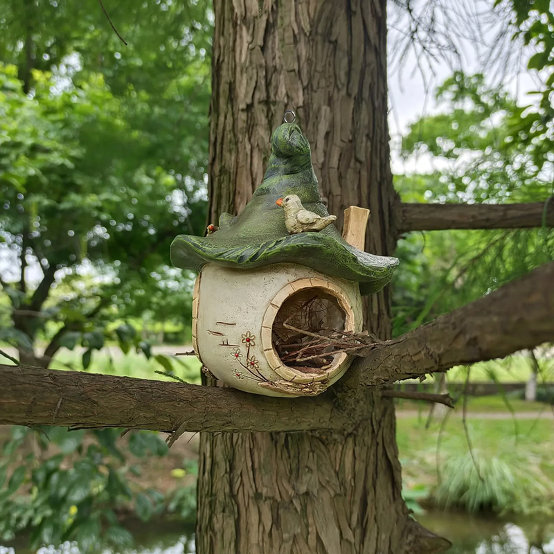 Birdhouse with wizard hat design made of resin