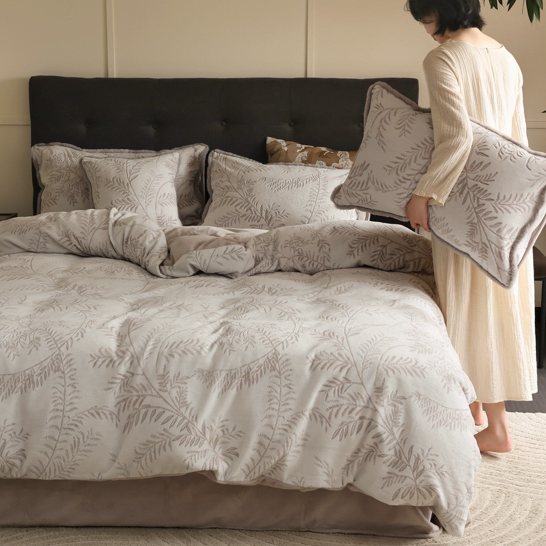 Warm milk fiber fleece bedding set for winter