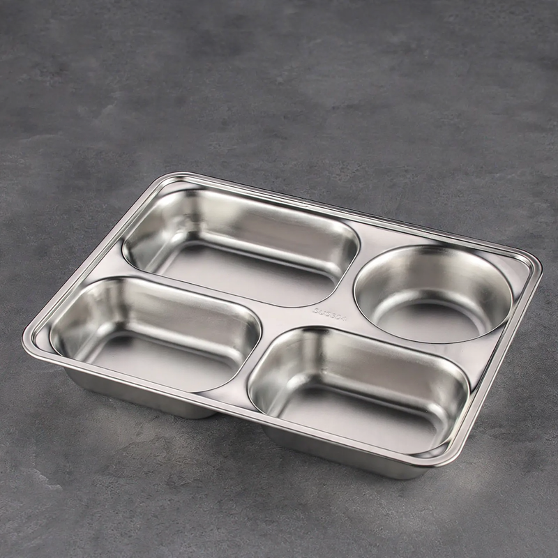 Stainless steel tray with compartments, square