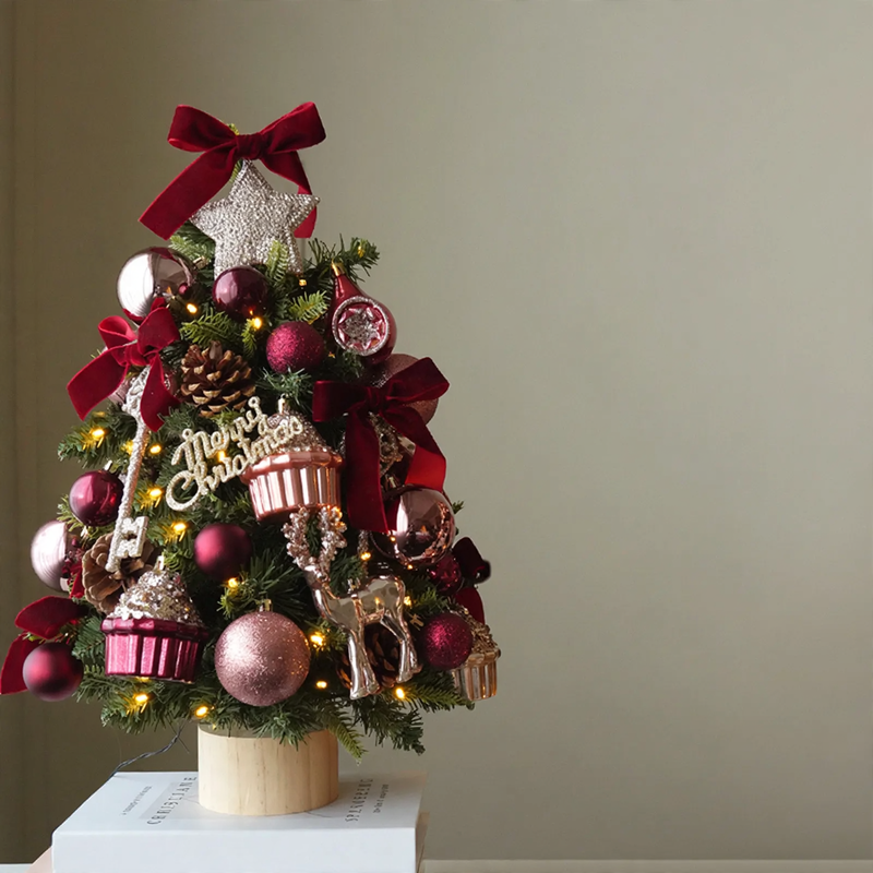 Mini Christmas Tree Set with Reindeer Decor, 45/60 cm