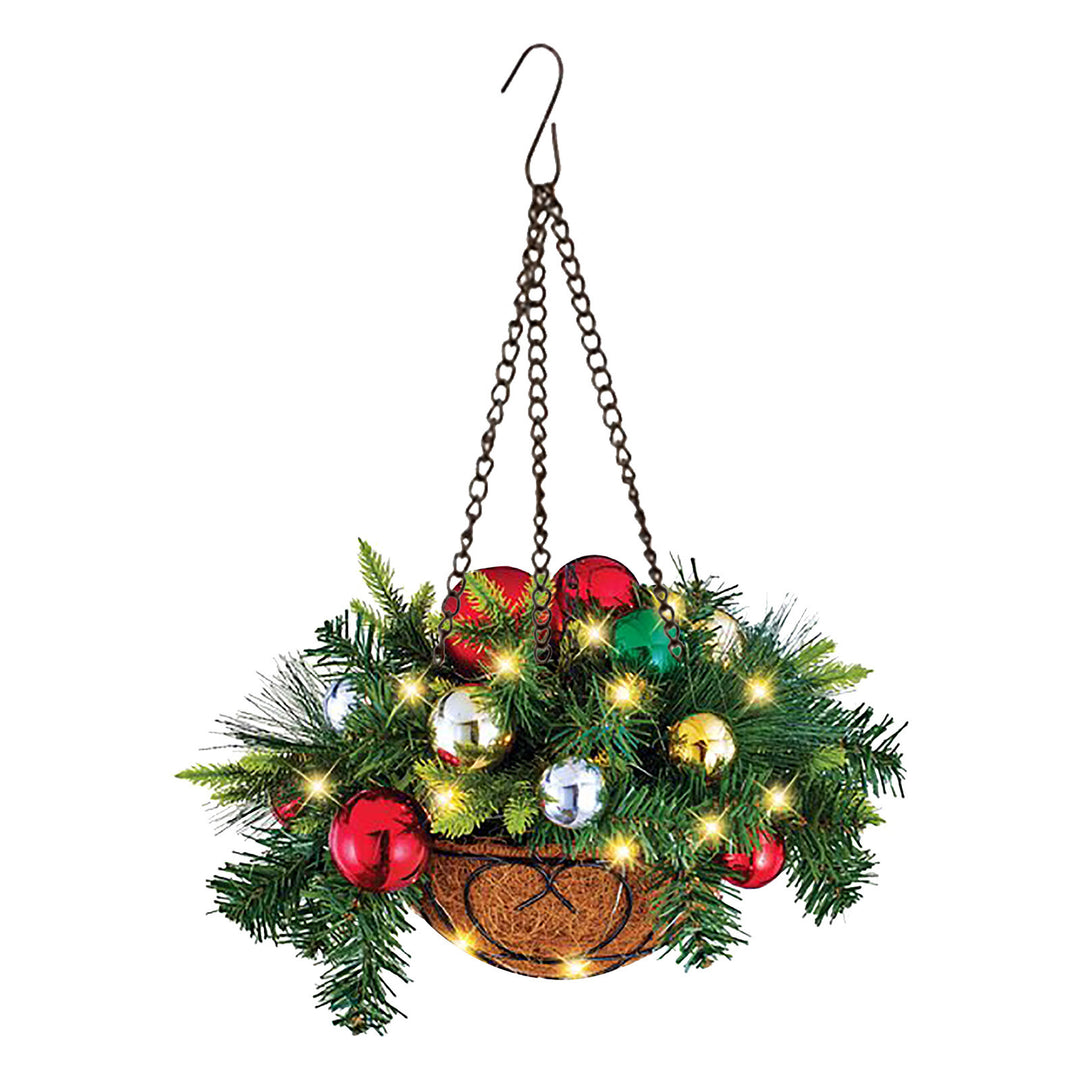 Artificial Christmas wreath in hanging basket