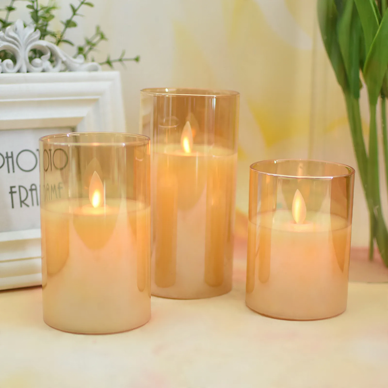 LED real wax candle with glass housing and remote control