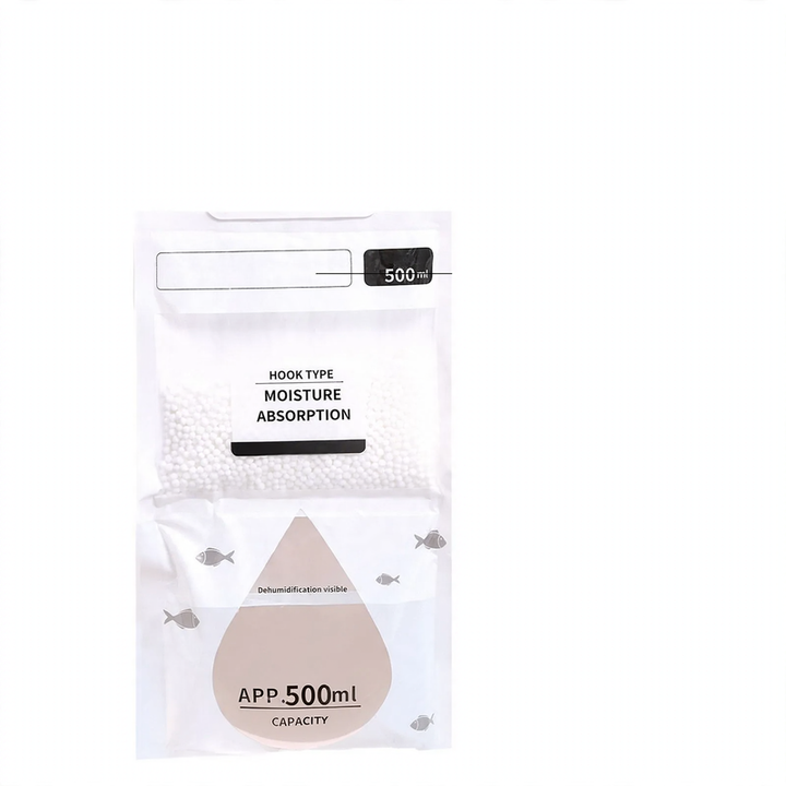 Hanging dehumidifying bag for moisture regulation