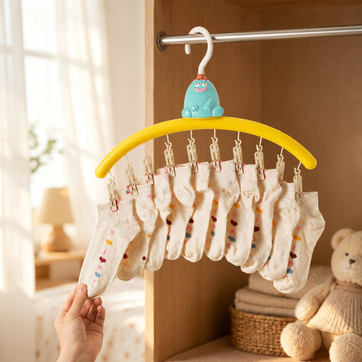 Cartoon clothes drying rack blue monster with clips