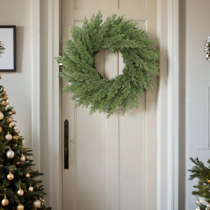 Christmas wreath made of cypress branches and fir needles