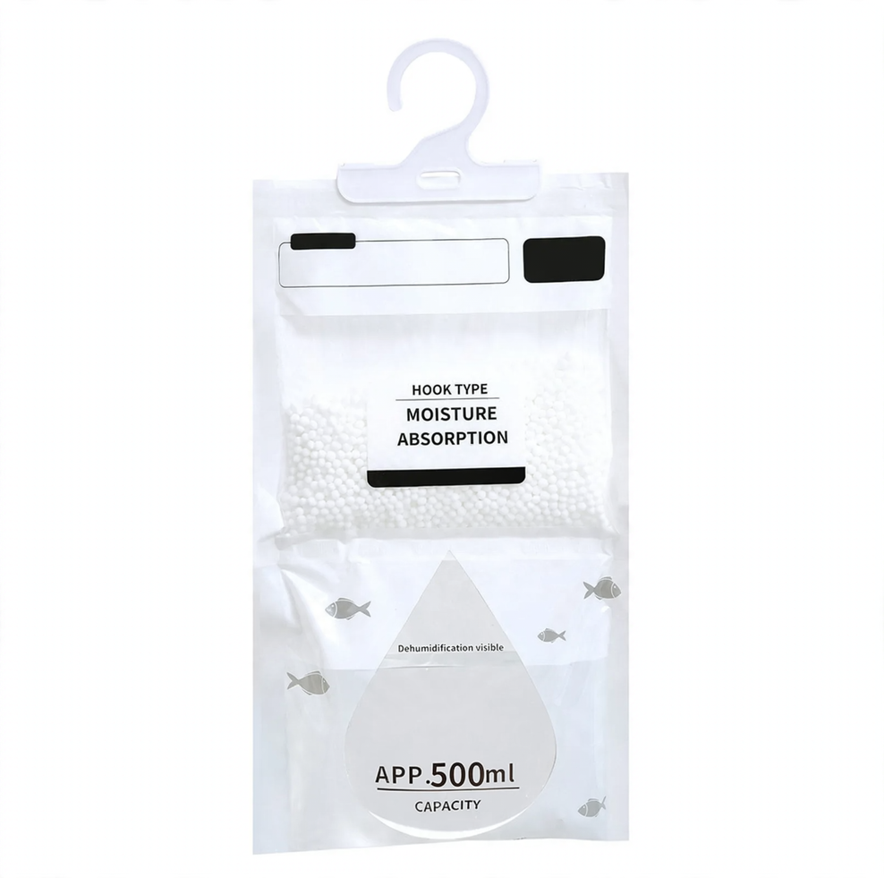 Hanging dehumidifying bag for the household