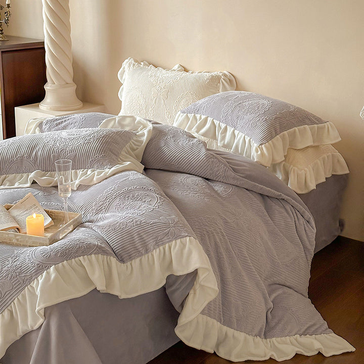 Milk fiber fleece bedding set, floral, warm, for winter
