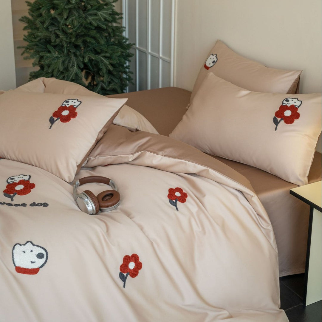 Cotton bedding set, 100 thread count, embroidered