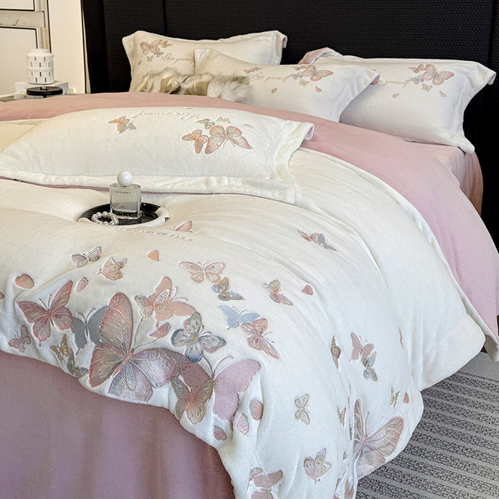 Winter bedding set made of milk fiber fleece, floral design