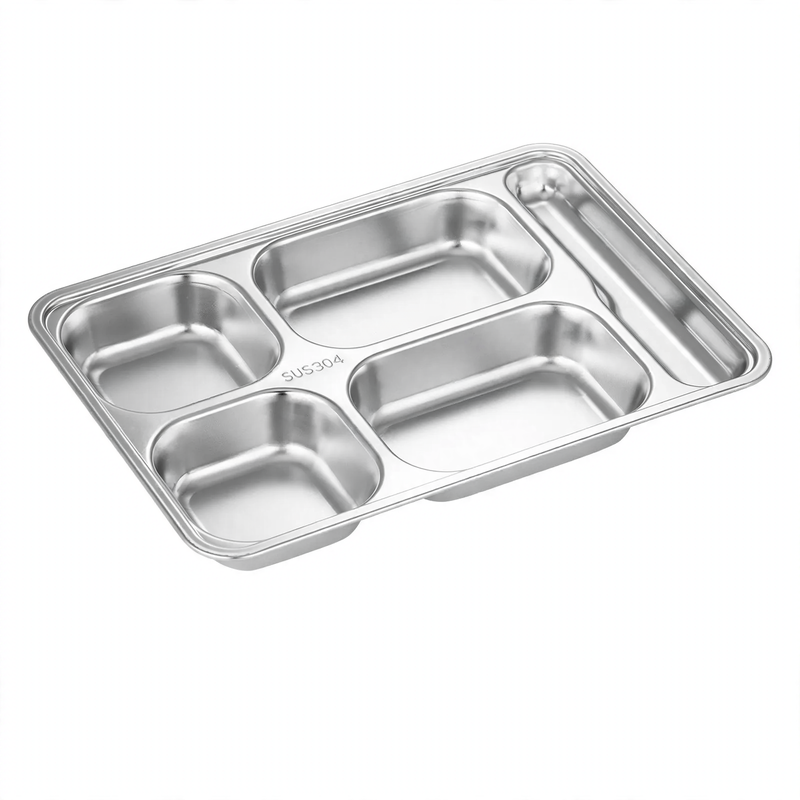 Stainless steel tray with compartments, square