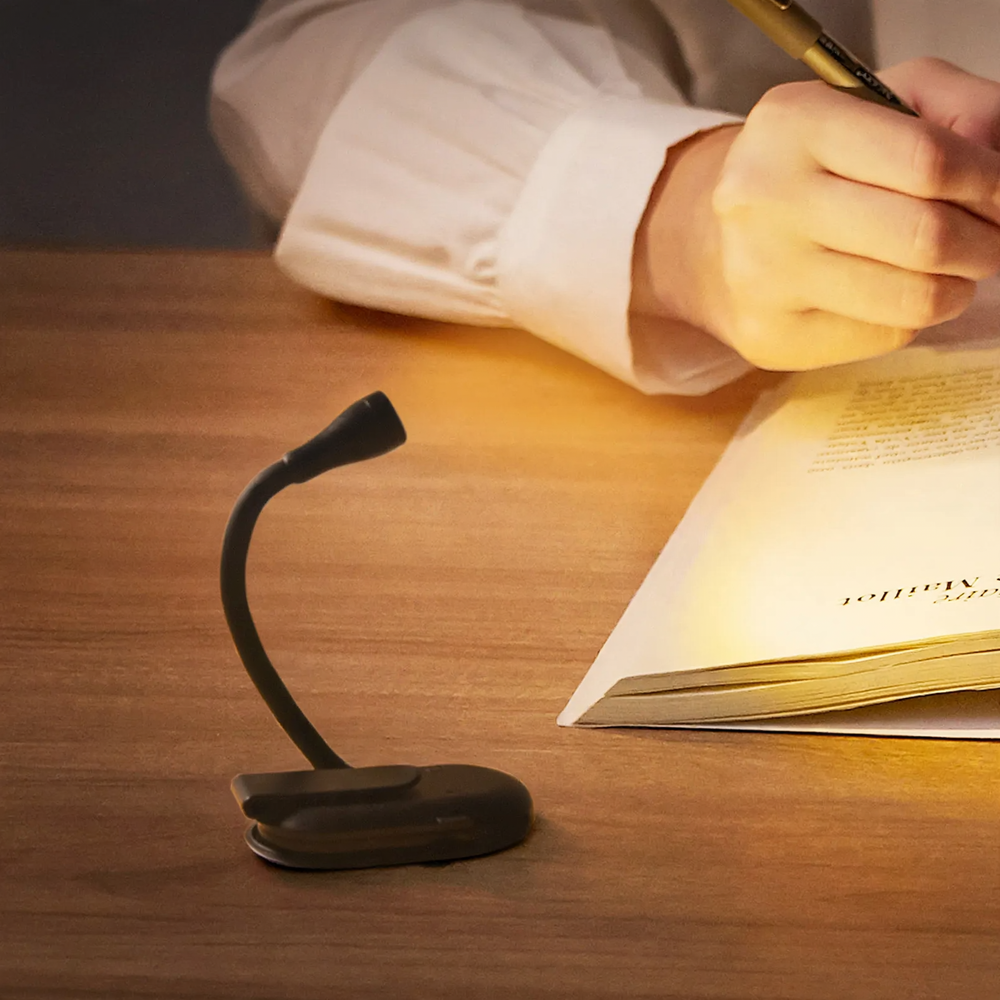 Compact LED clip lamp for nightstand and travel