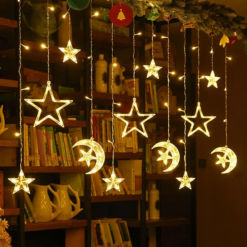 LED curtain light string with stars and moons