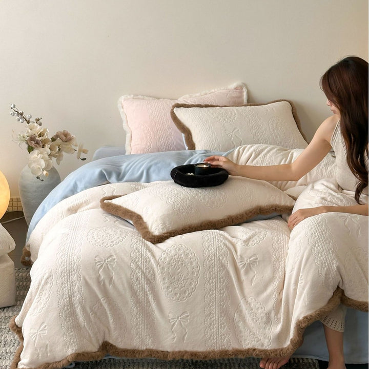 Milk fiber fleece bedding set, thickened, in Korean style
