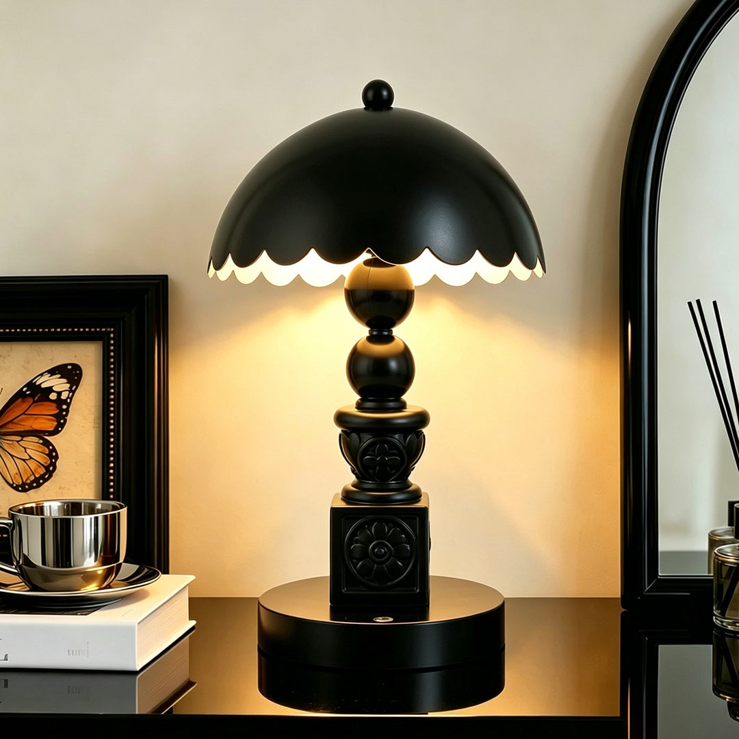 Vintage column table lamp with carving
