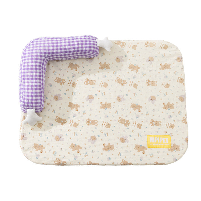 Pet sleep bed with neck support, breathable, removable