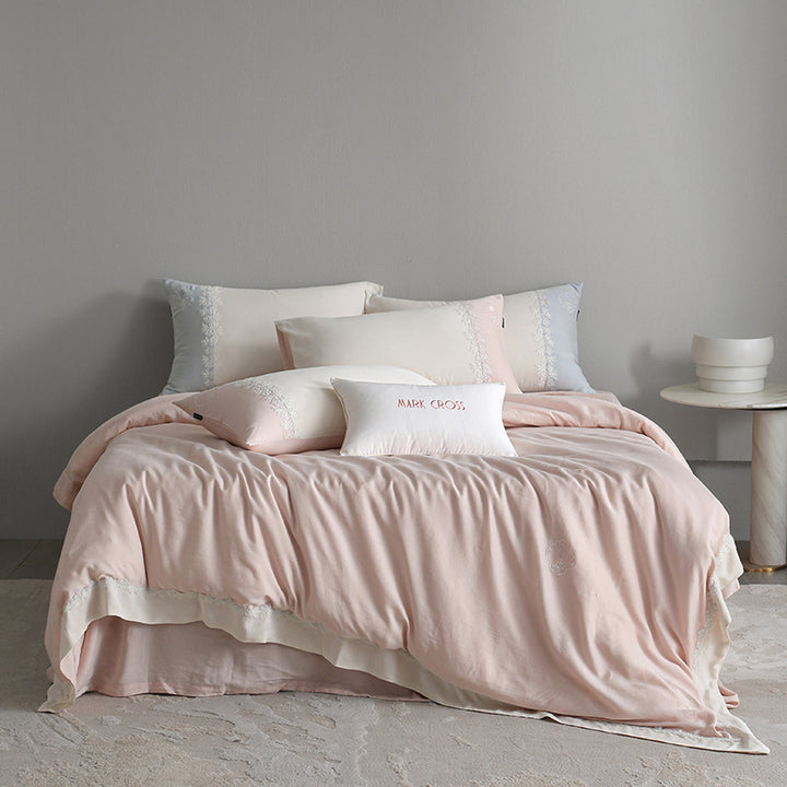 Elegant Tencel bedding set with lace trim