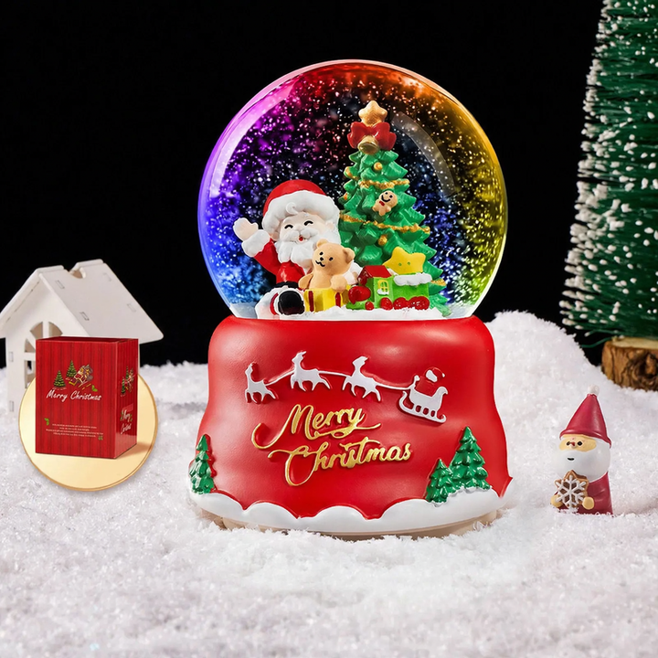 Christmas snow globe with music box and carriage design
