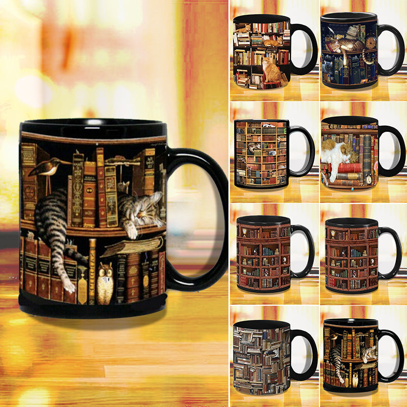 Ceramic Mug Bookshelf - Gift for Book and Cat Lovers | Stornfield