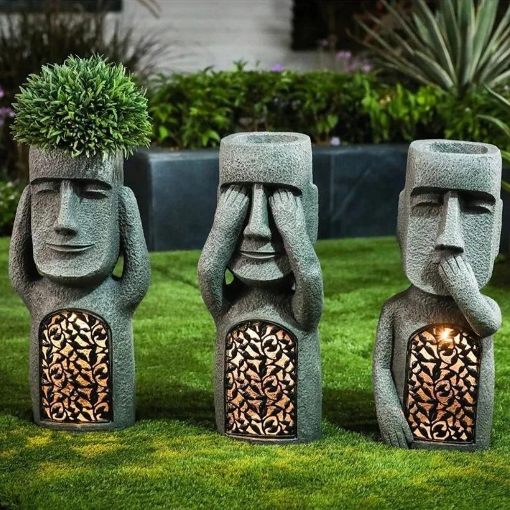 Flower pot with face & LED – Decoration for garden and balcony lighting | Stornfield