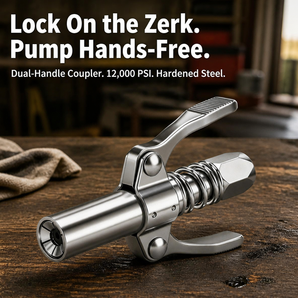 IronGrip Grease Nipple Coupler with Two-Handle Locking | Stornfield