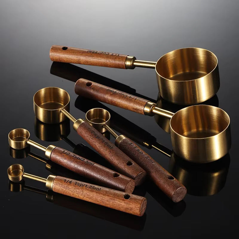 MeasureWood Measuring Spoons and Measuring Cups Set Stainless Steel Oak Wood 8-piece | Stornfield