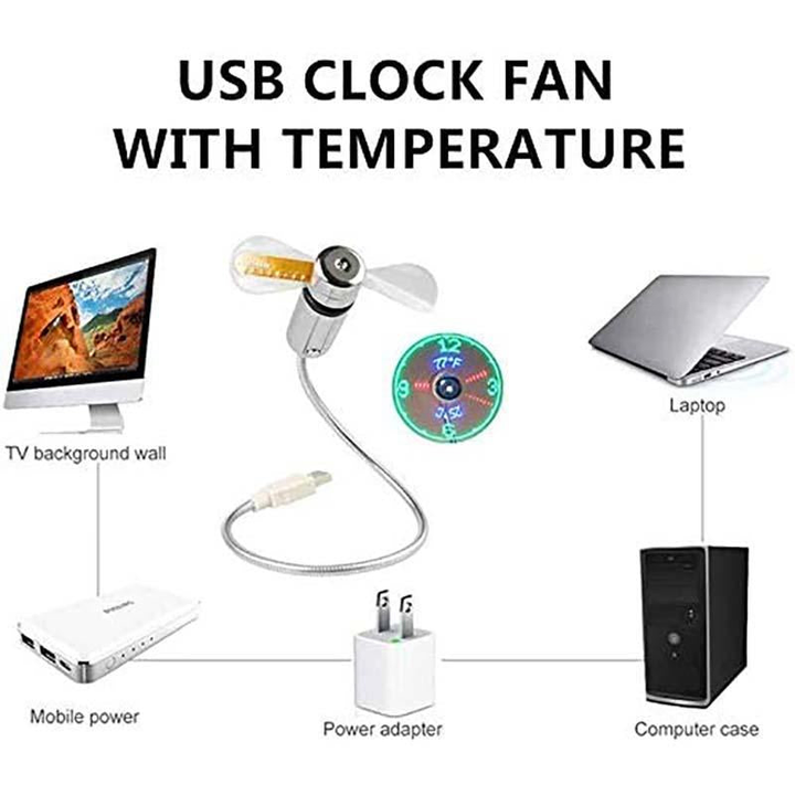 USB Fan with LED Clock Lighting | Stornfield