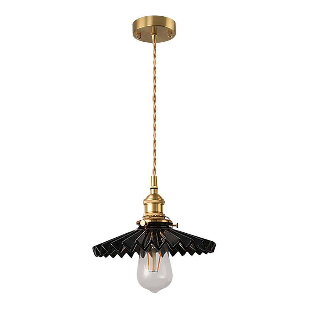 Vintage ceramic pendant lamp with pleated design – brass LED pendant light for dining room and living room | Stornfield