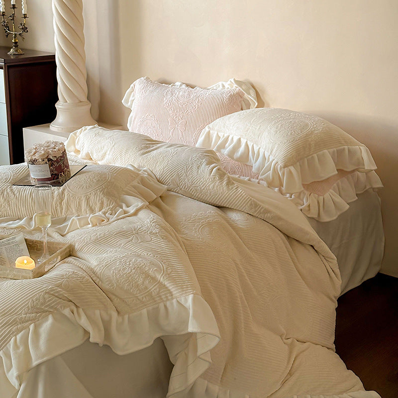 Milk fiber fleece bedding set, floral, warm, for winter