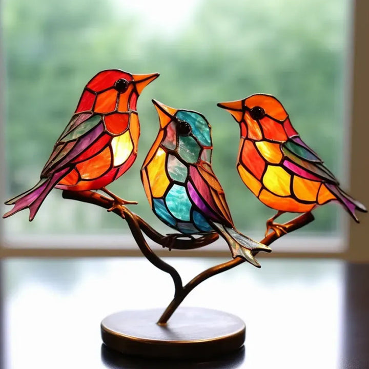 Birds on Branches Stained Glass Ornaments | Stornfield