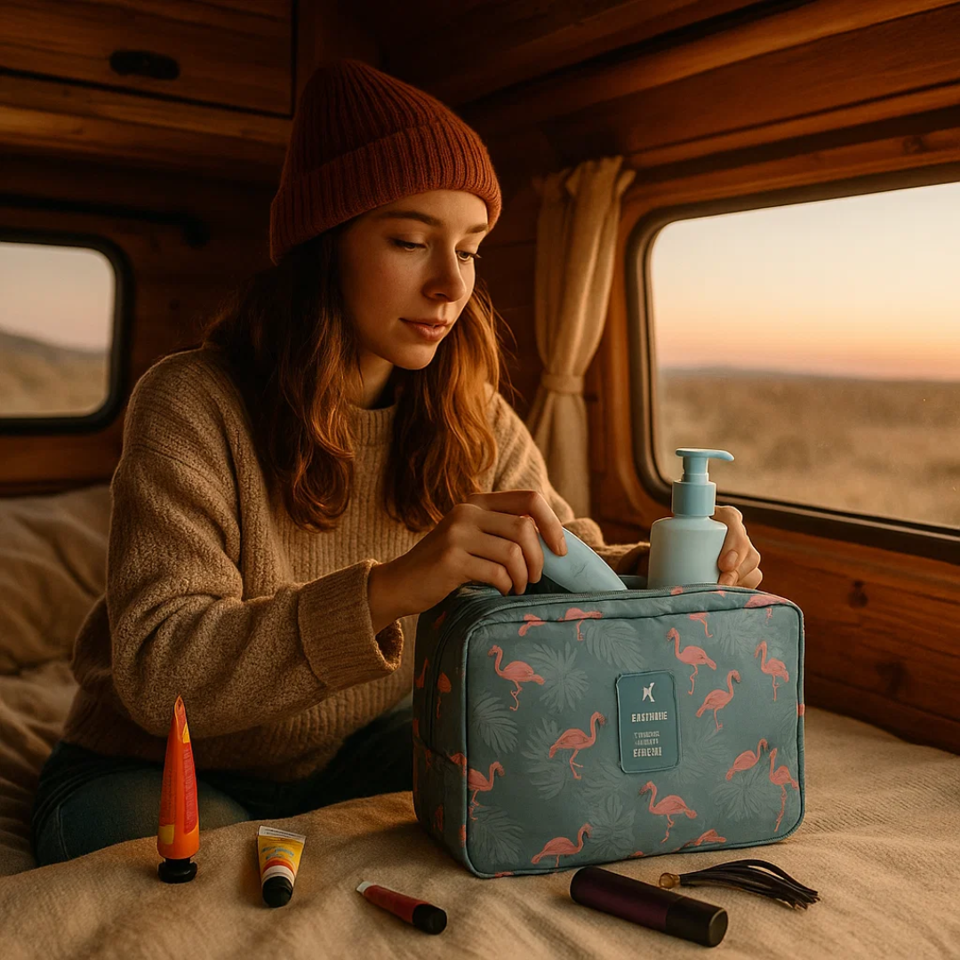 TravelEase – Water-repellent cosmetic bag with hooks and compartments | Travel toiletry bag | Stornfield