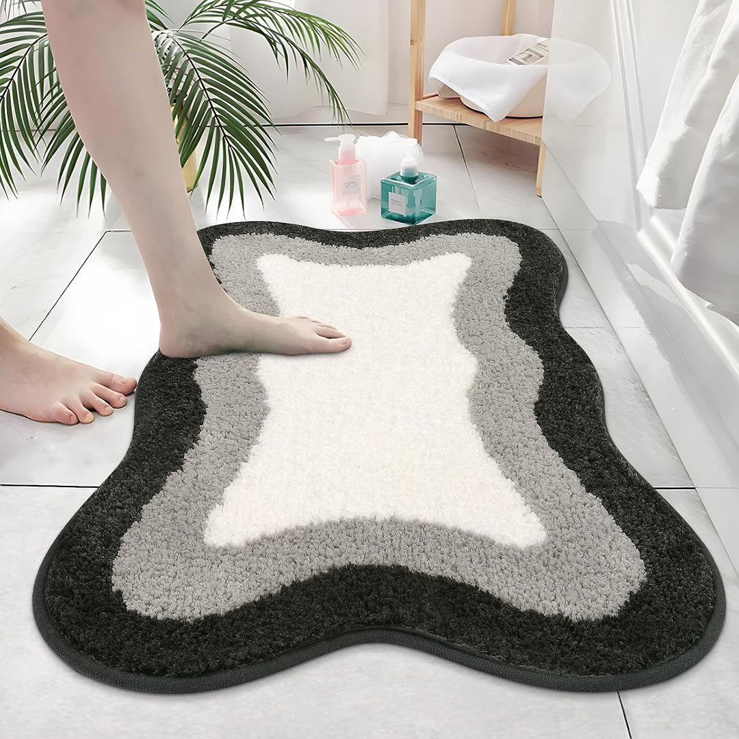Stornfield | Tapis de bain dégradé noir, tapis pour salles de bain, joli tapis irrégulier antidérapant pour salle de douche