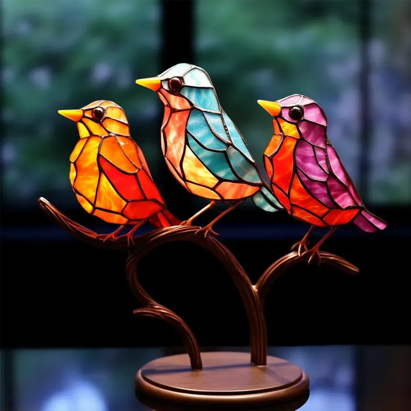 Birds on Branches Stained Glass Ornaments | Stornfield