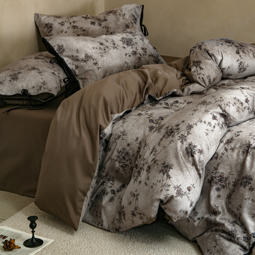 Cotton bedding set, floral pattern, satin weave