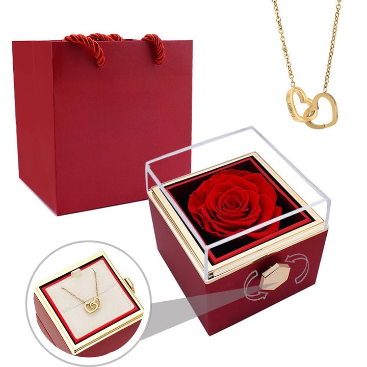 Stornfield | [Cadeau Idéal] Boîte de Rose Éternelle - Avec collier gravé & rose artificielle