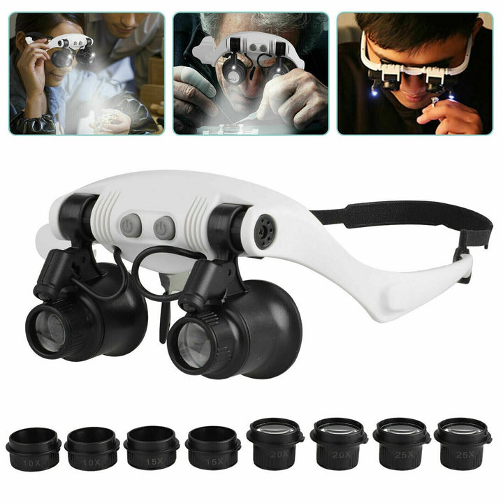 Stornfield | Head Magnifier Crown 8 Lenses LED Light Jeweler Glasses
