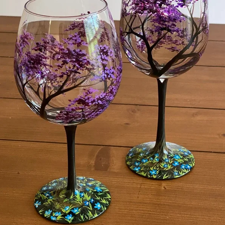 Stornfield | Four Seasons Tree Wine Glasses - Hand-painted