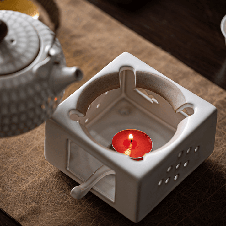 Handcrafted Ceramic White Dimpled Boiler With Candle Stove | Stornfield