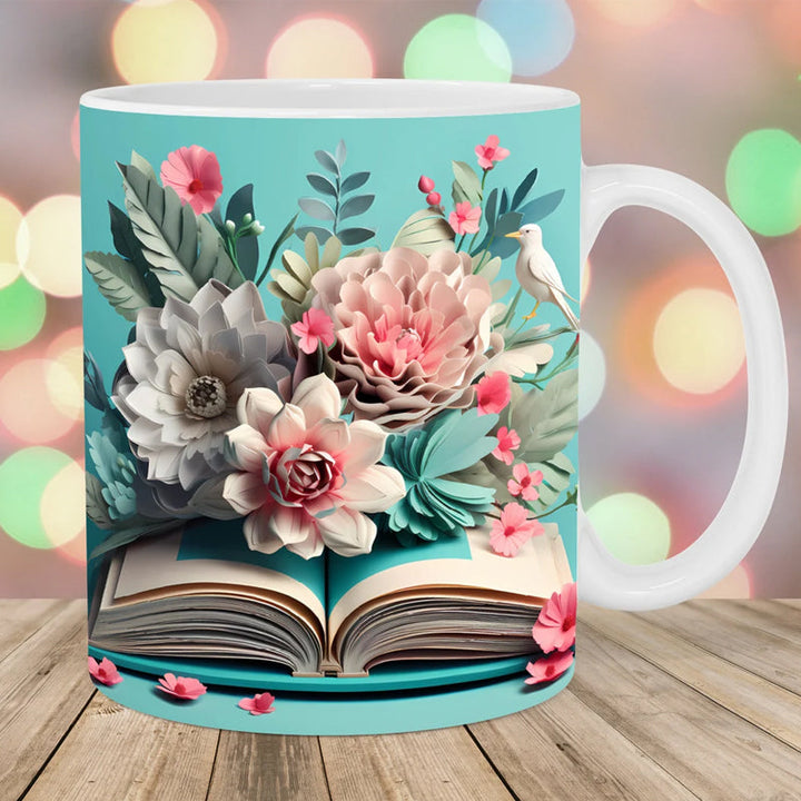 3D Artistic Coffee Cup Beautiful Floral - Gift for Book Lovers | Stornfield